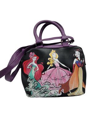 Disney Parks Princess Satchel Purple Handles Zip Drawn Ariel Aurora Snow White